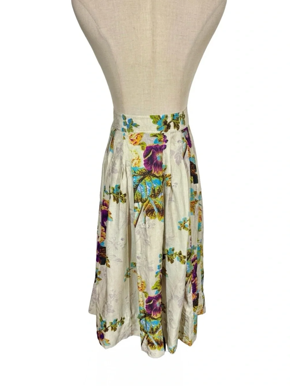 Tory Burch Floral Pleated Satin High Waisted Midi Skirt